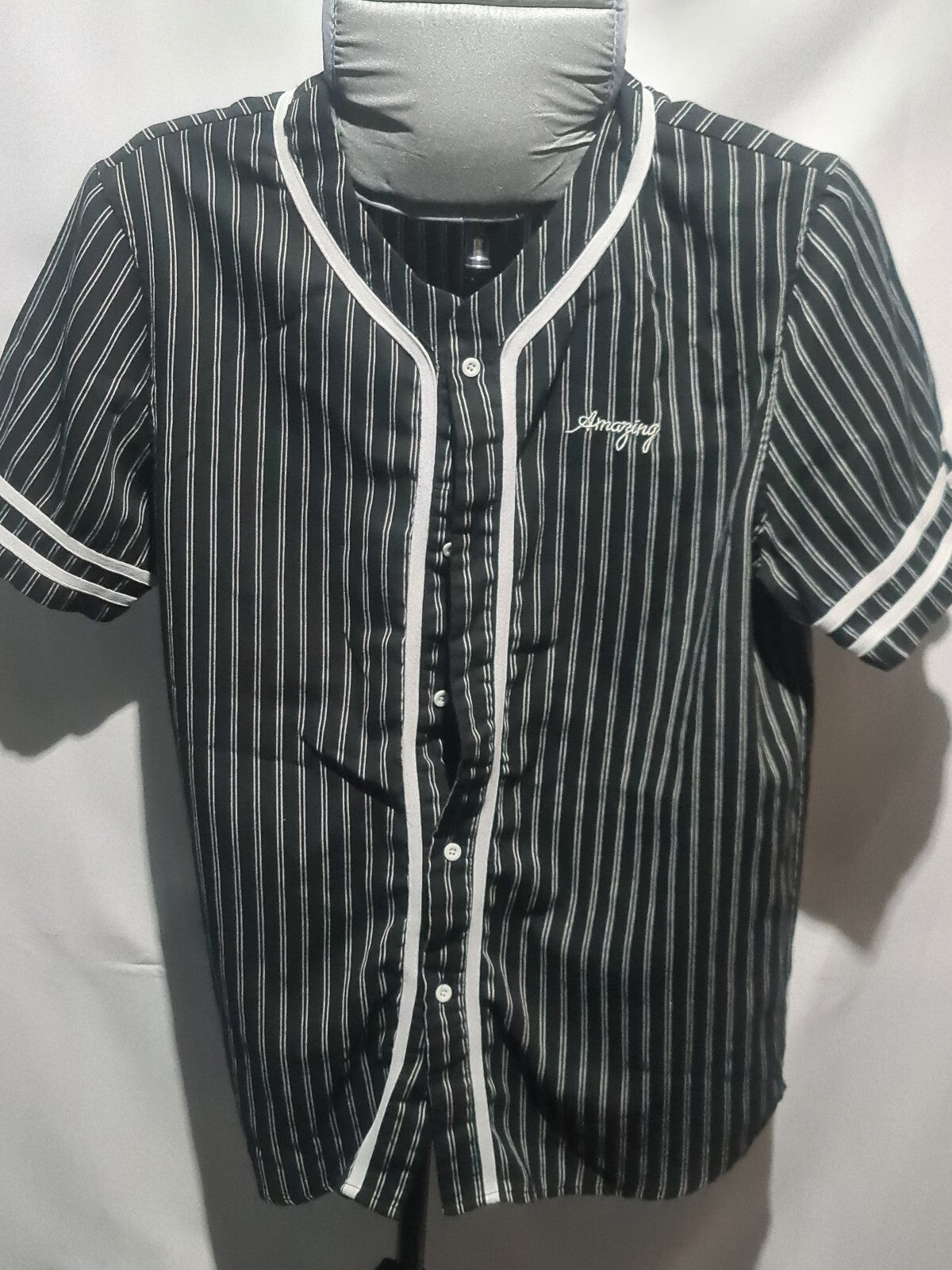 Shein black striped button-front top