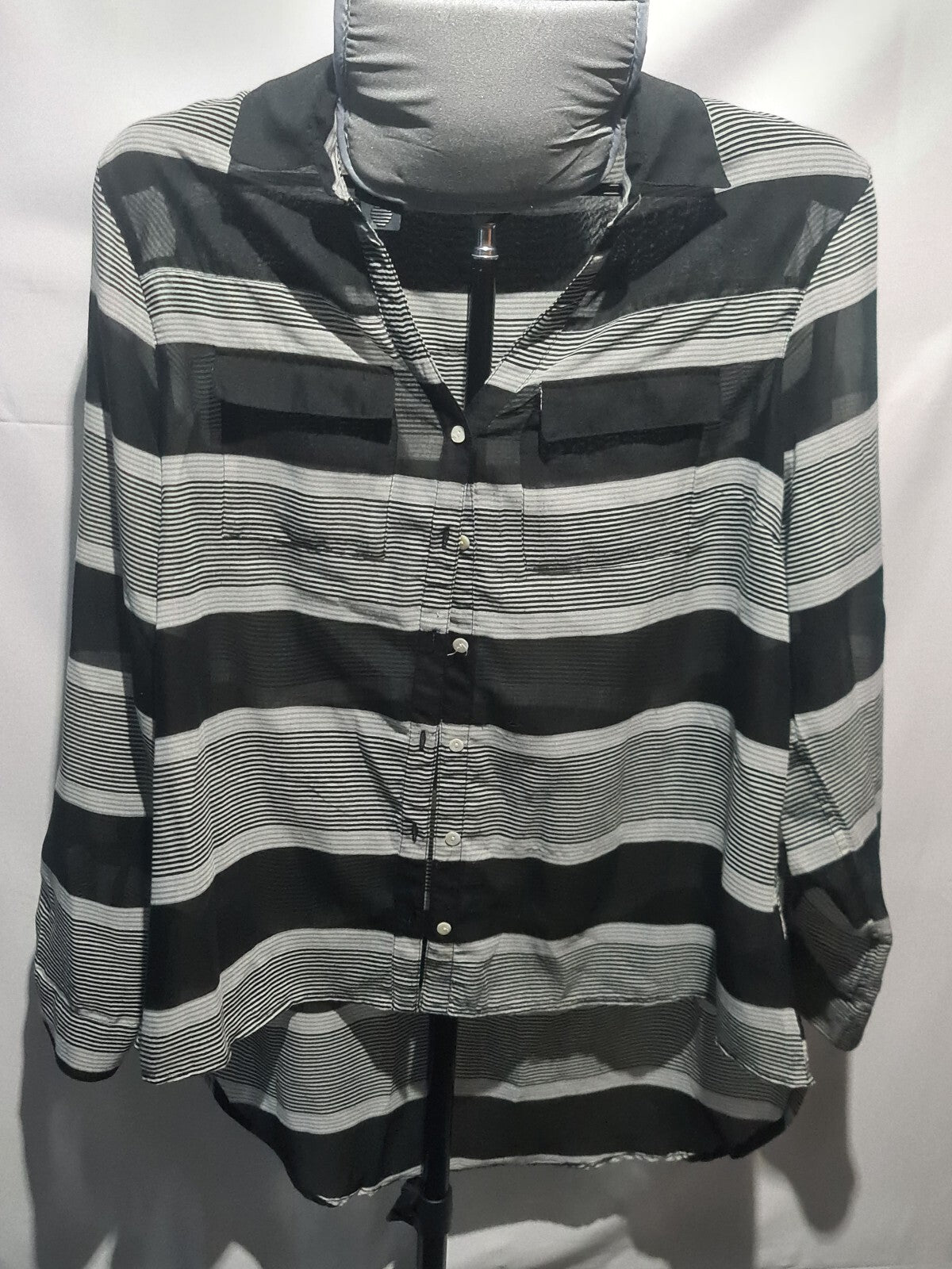 Peacocks black gray striped blouse
