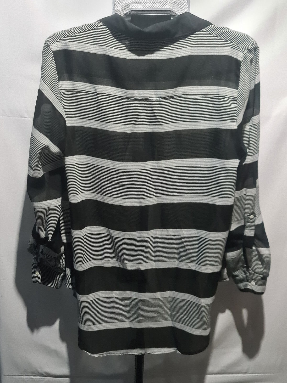 Peacocks black gray striped blouse