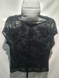 PrettyLittleThing Plus black sheer floral mesh top