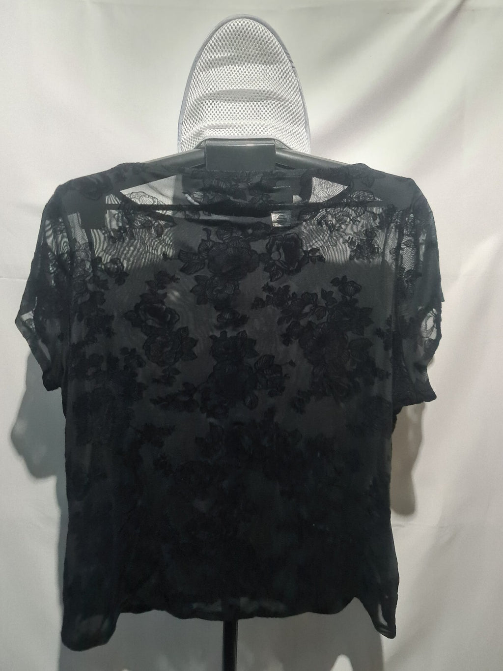 PrettyLittleThing Plus black sheer floral mesh top