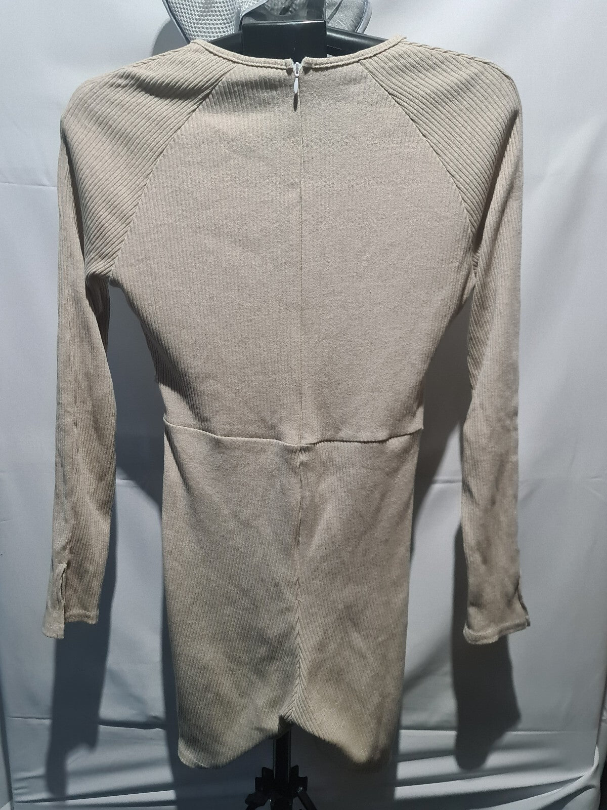 PrettyLittleThing beige ribbed long sleeve bodycon dress