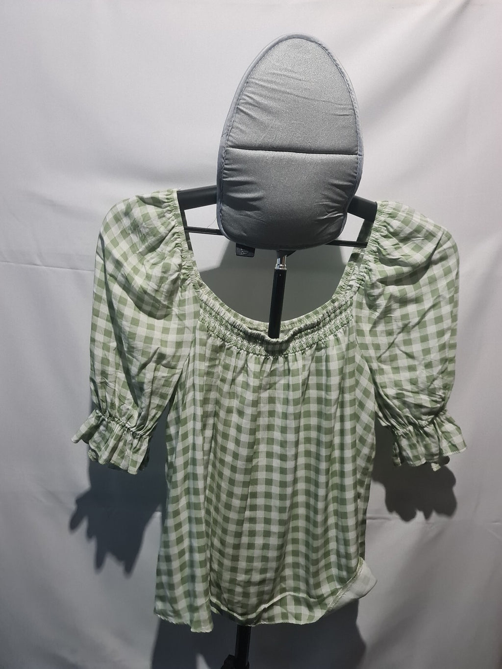 George green gingham puff sleeve top