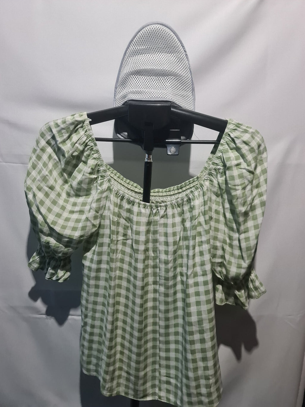 George green gingham puff sleeve top