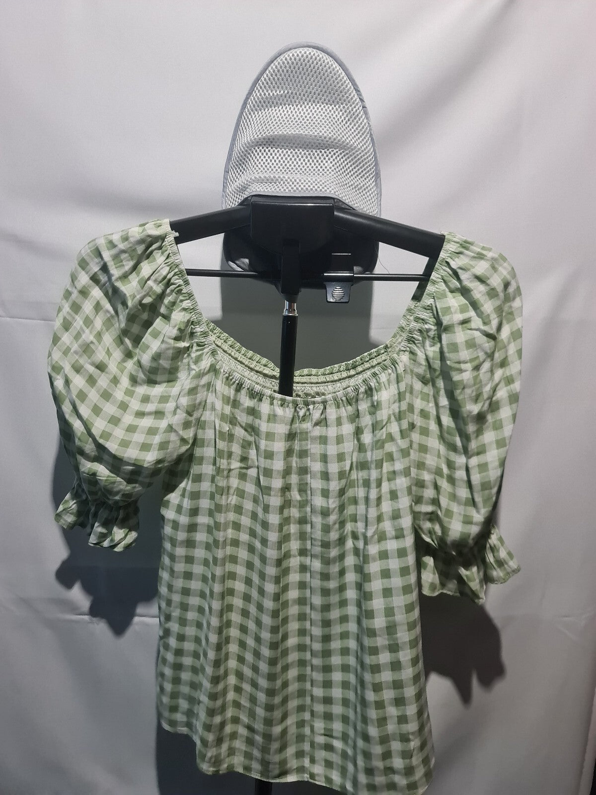 George green gingham puff sleeve top