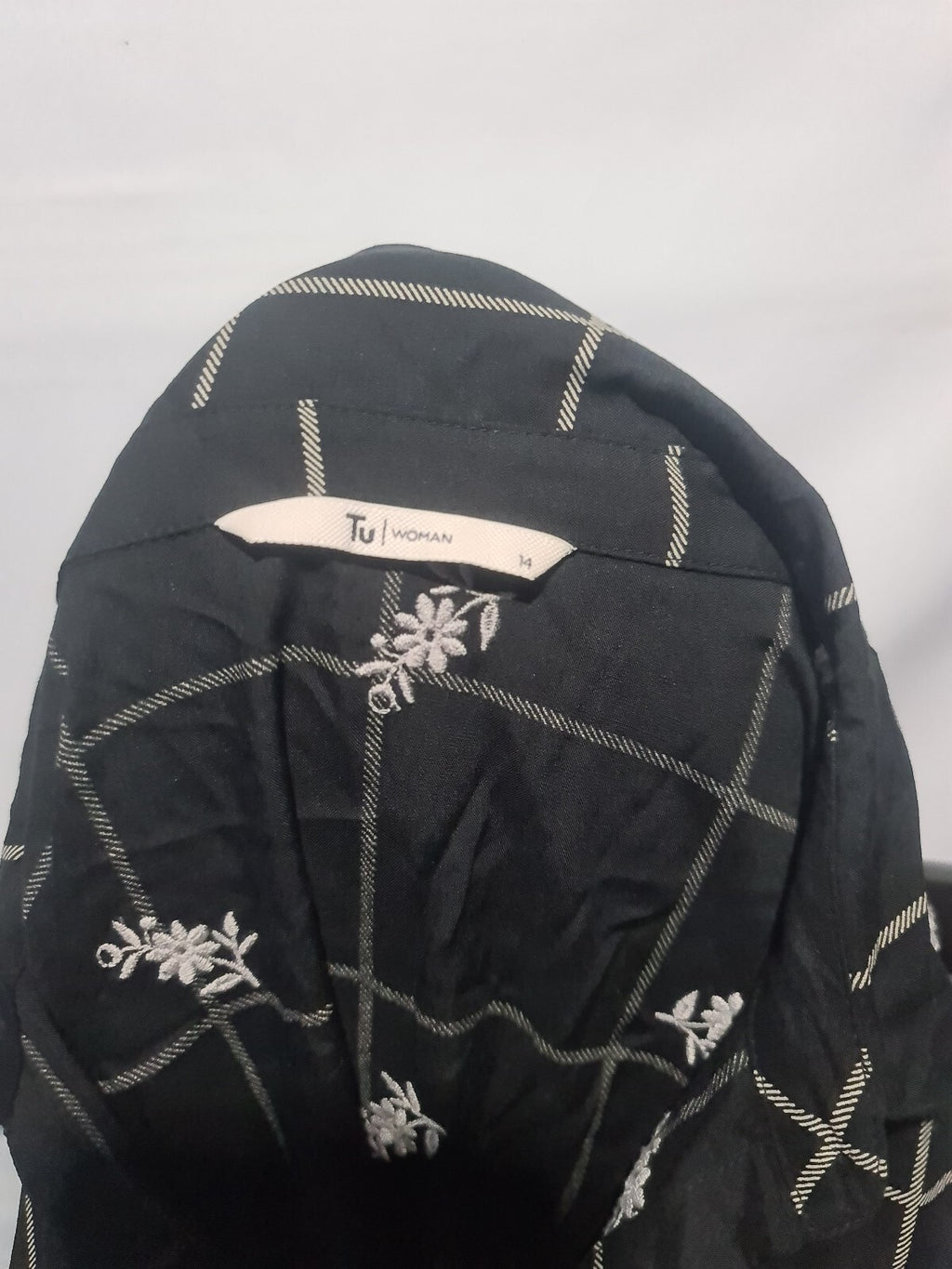 TU black floral grid blouse