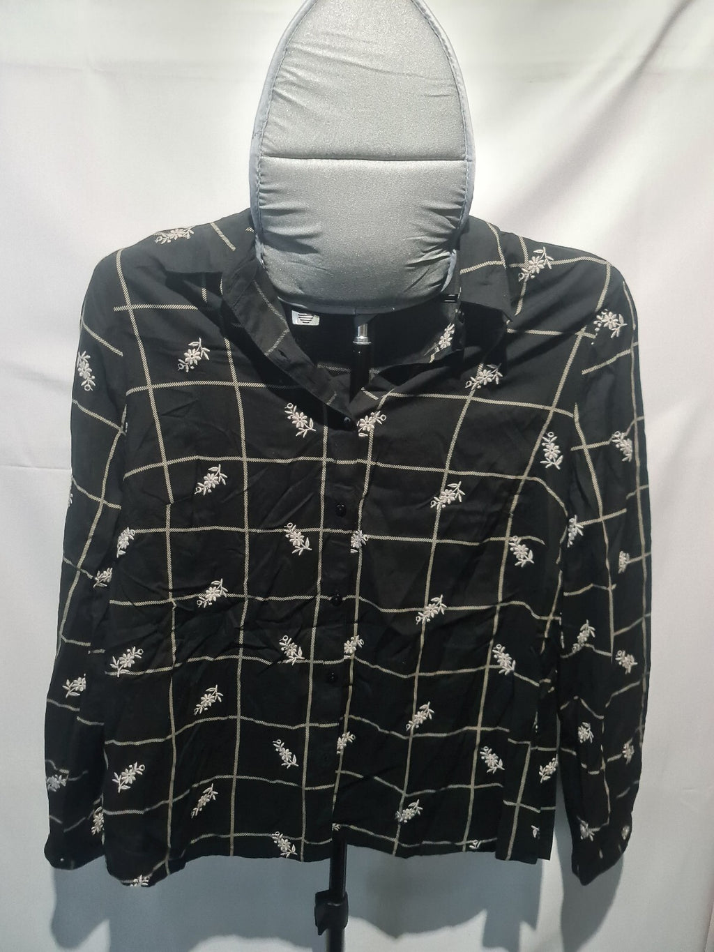 TU black floral grid blouse