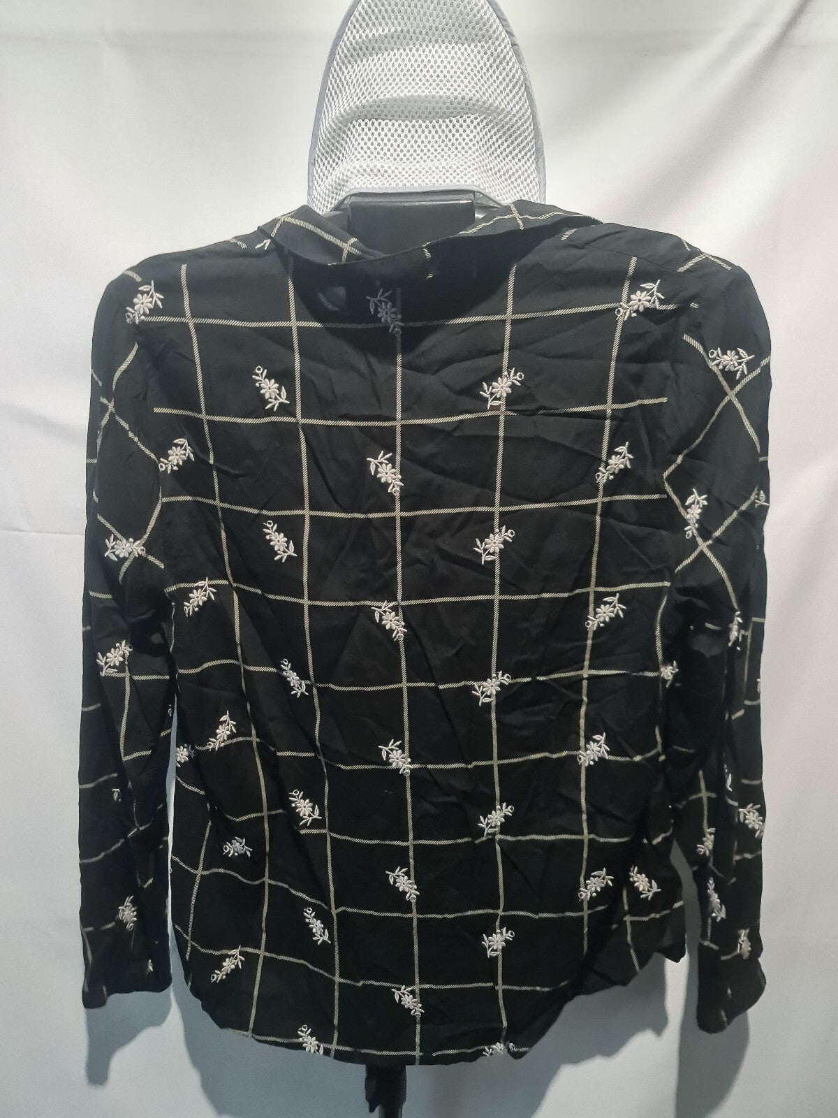 TU black floral grid blouse