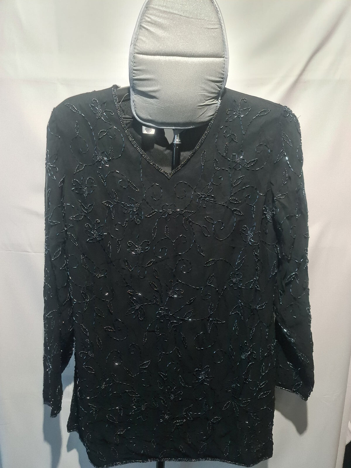 Black embellished V-neck top