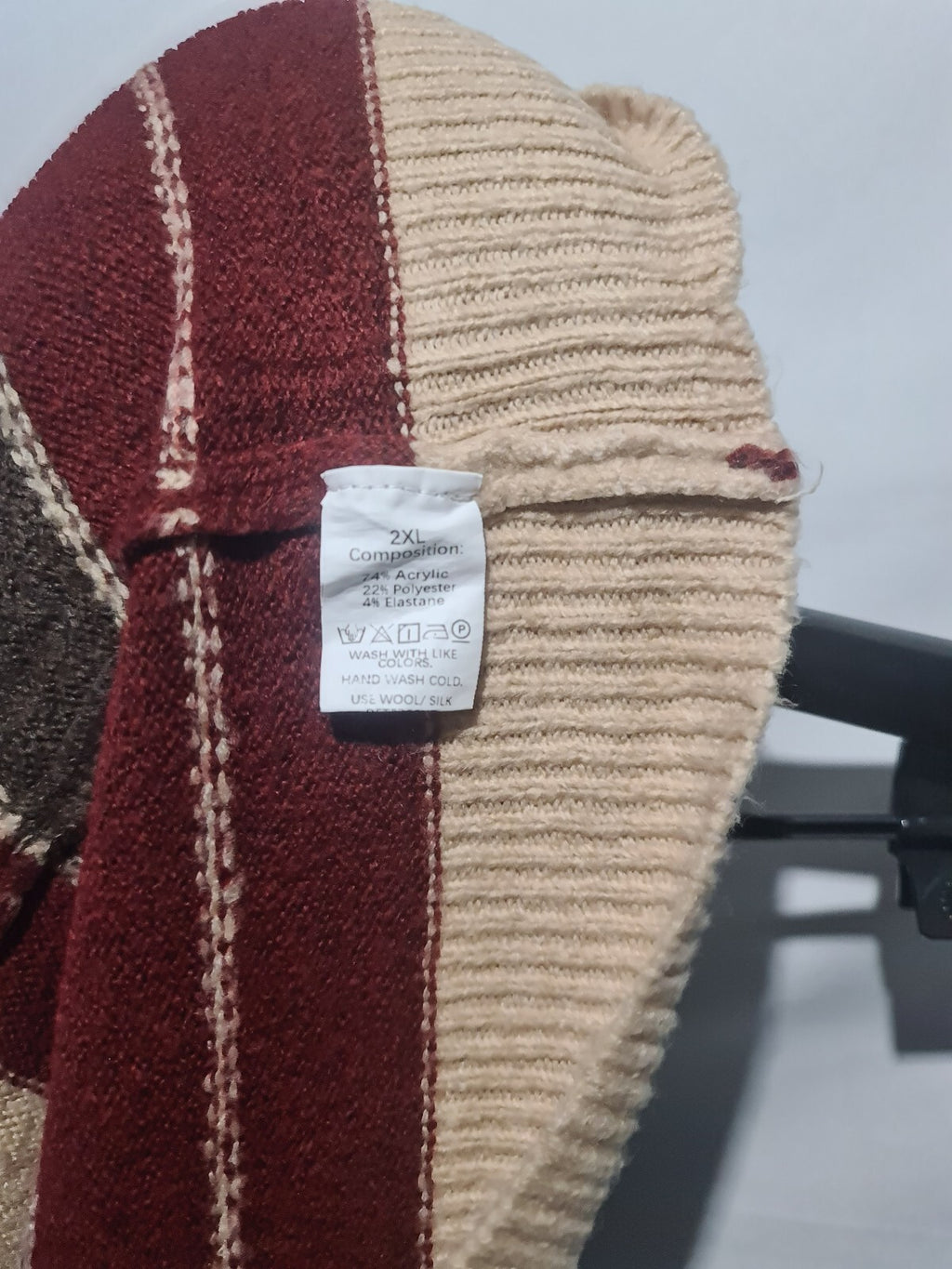 Burgundy cream striped knit sweater