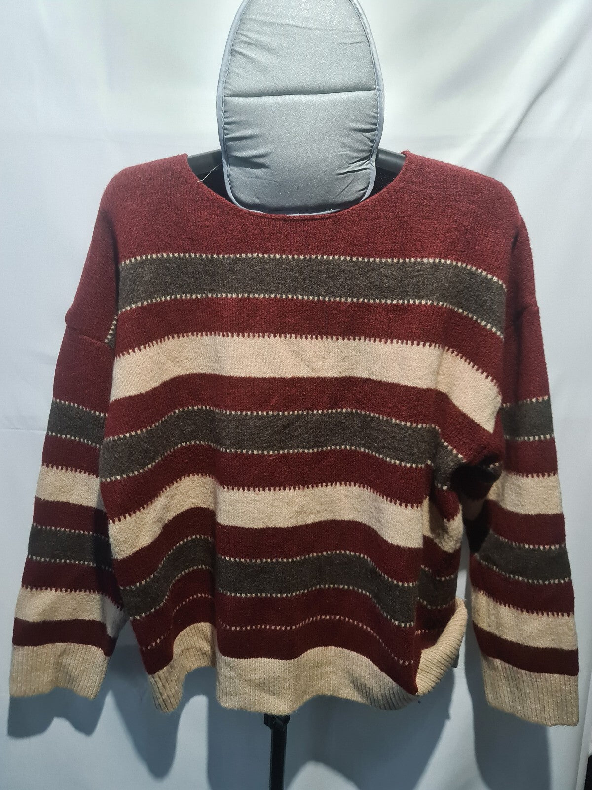 Burgundy cream striped knit sweater