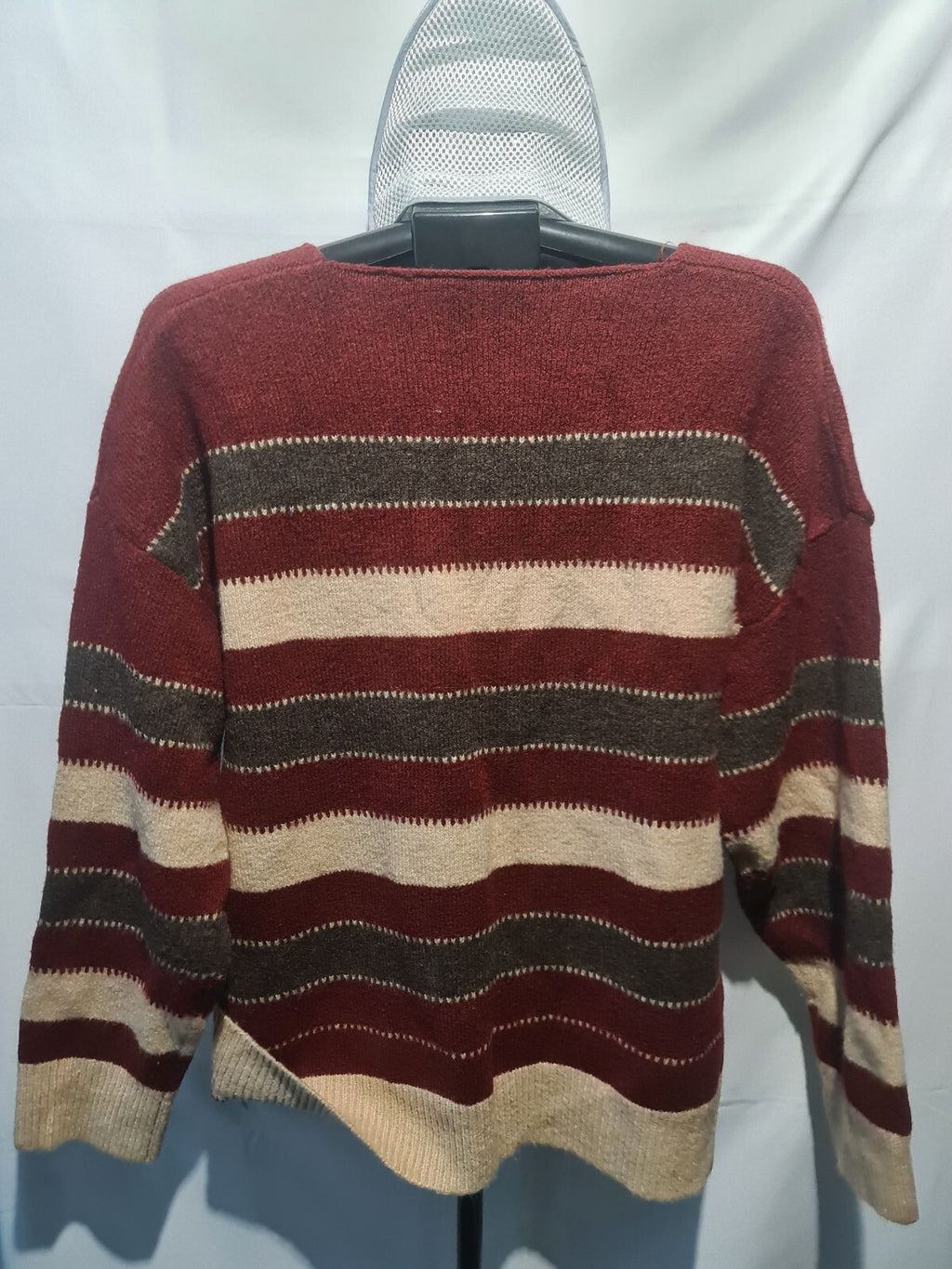 Burgundy cream striped knit sweater