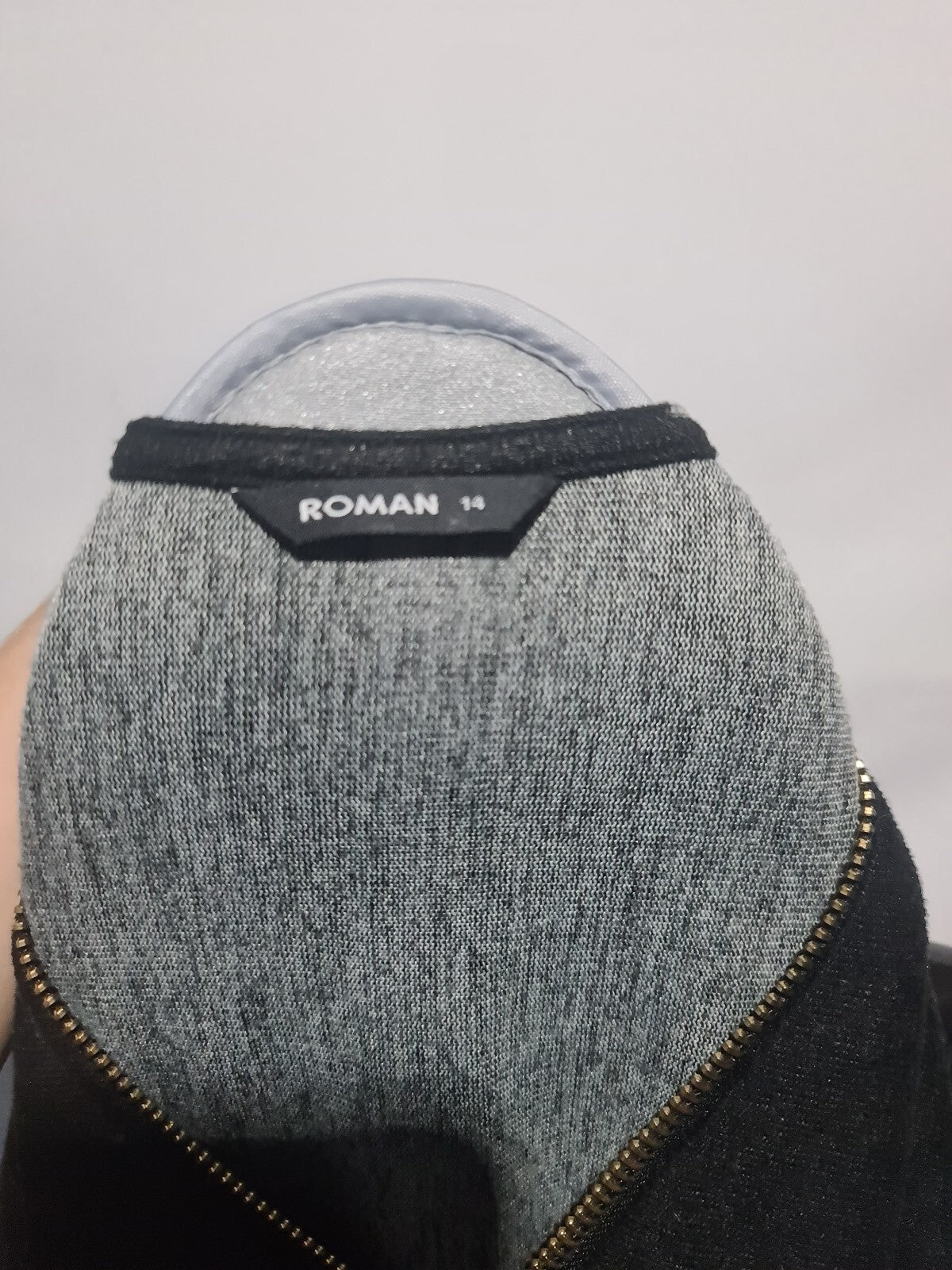 Roman black zip front top