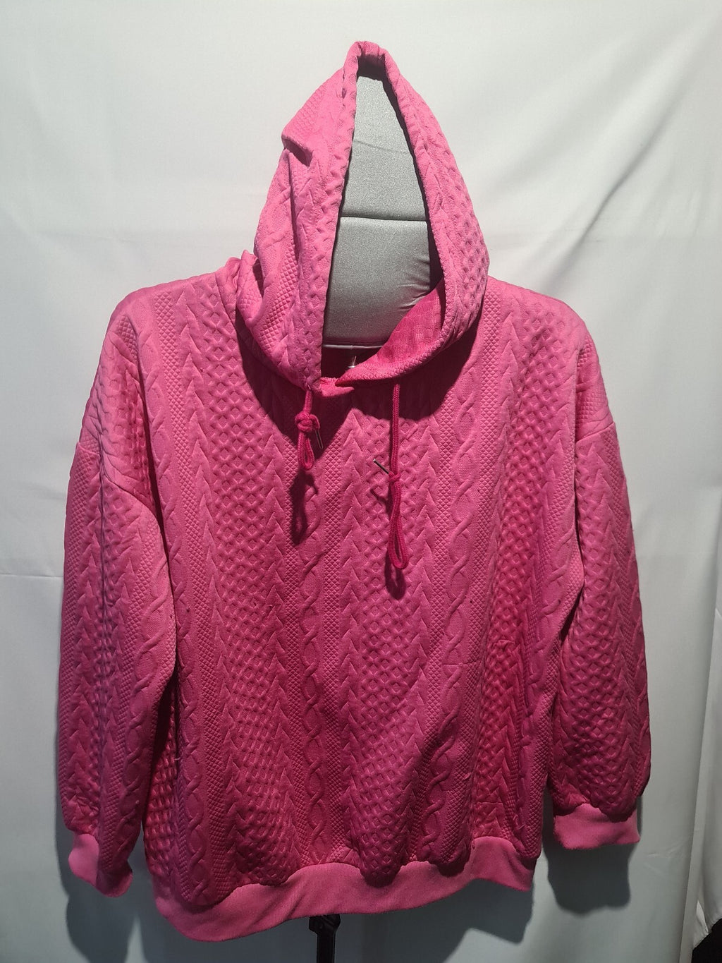 Pink textured hooded sweatshirt