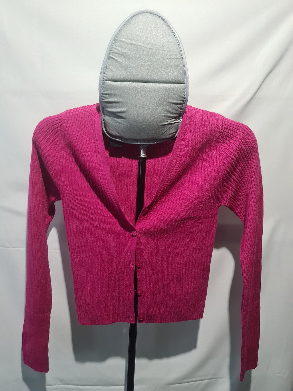 Bright pink ribbed cropped cardigan