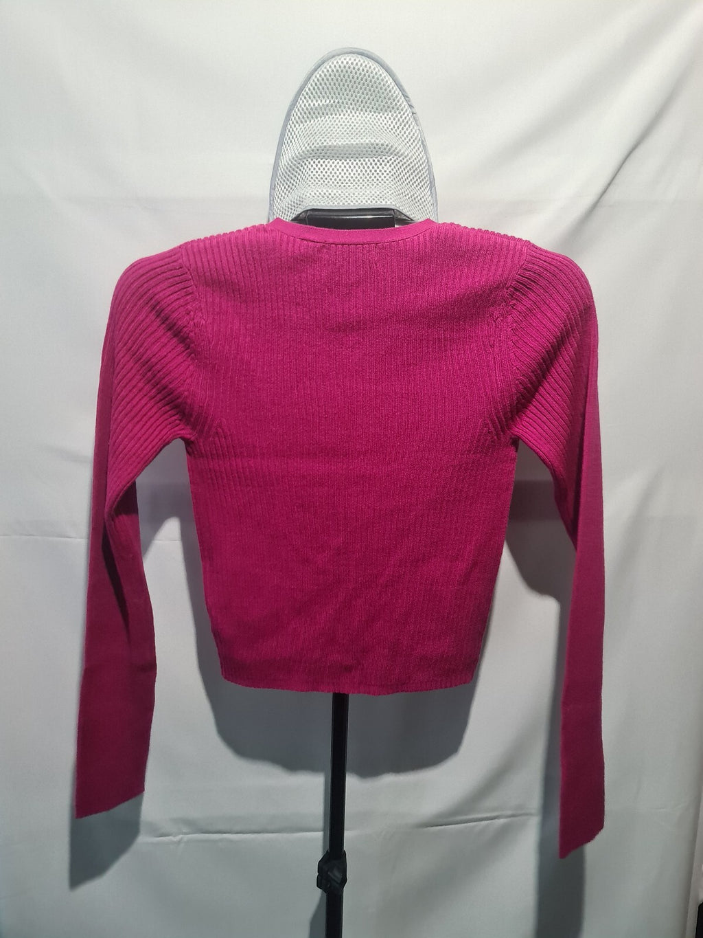Bright pink ribbed cropped cardigan