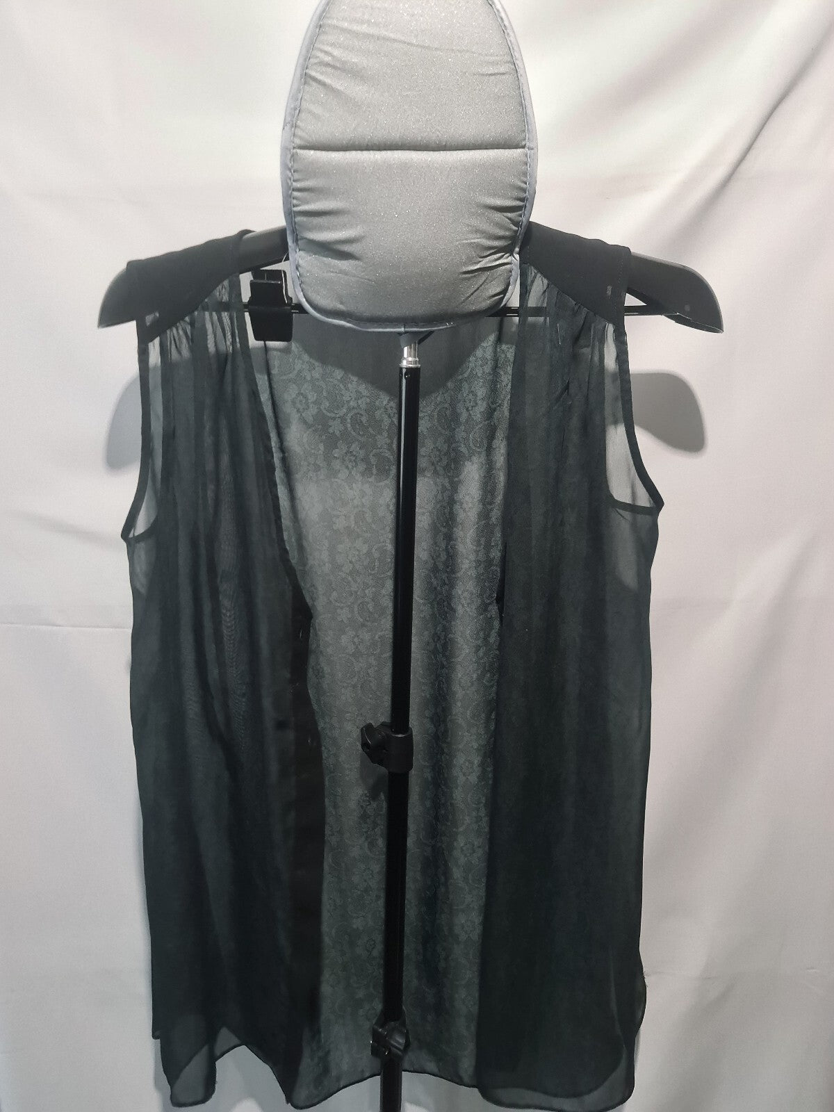 Pixi sheer dark green sleeveless blouse