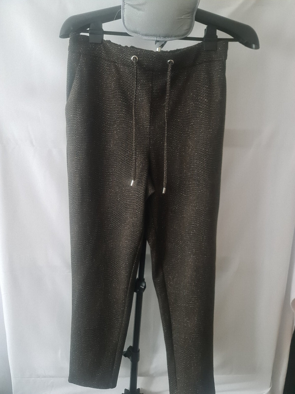 Emreco brown shimmer drawstring trousers