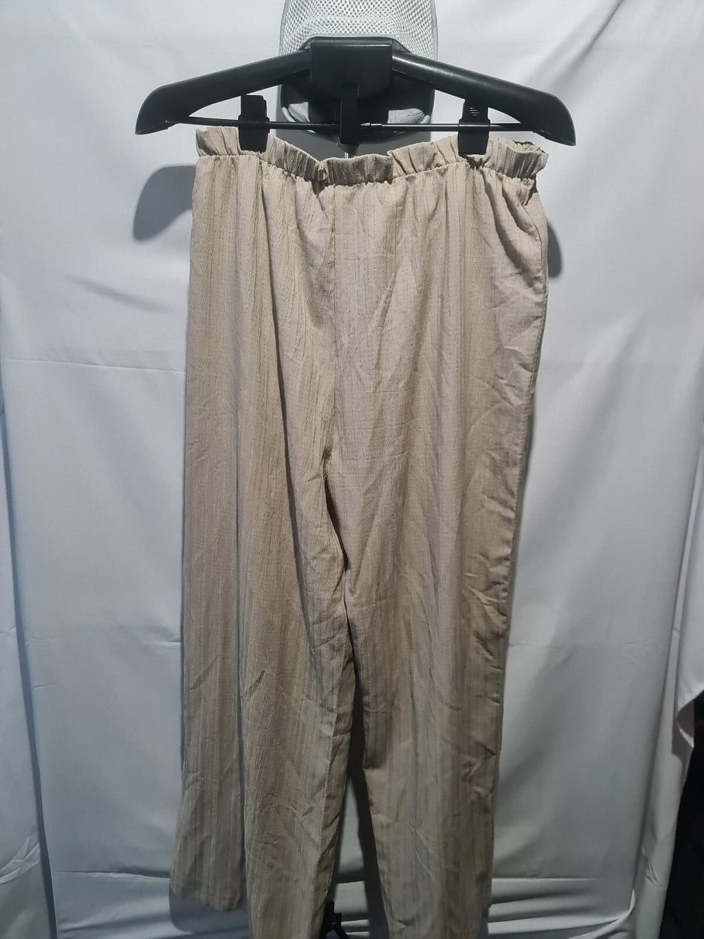 Beige crinkle wide leg trousers