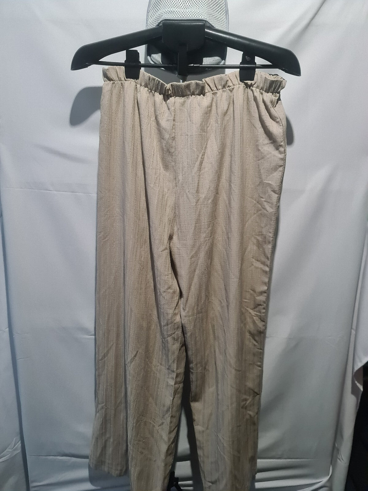 Beige crinkle wide leg trousers
