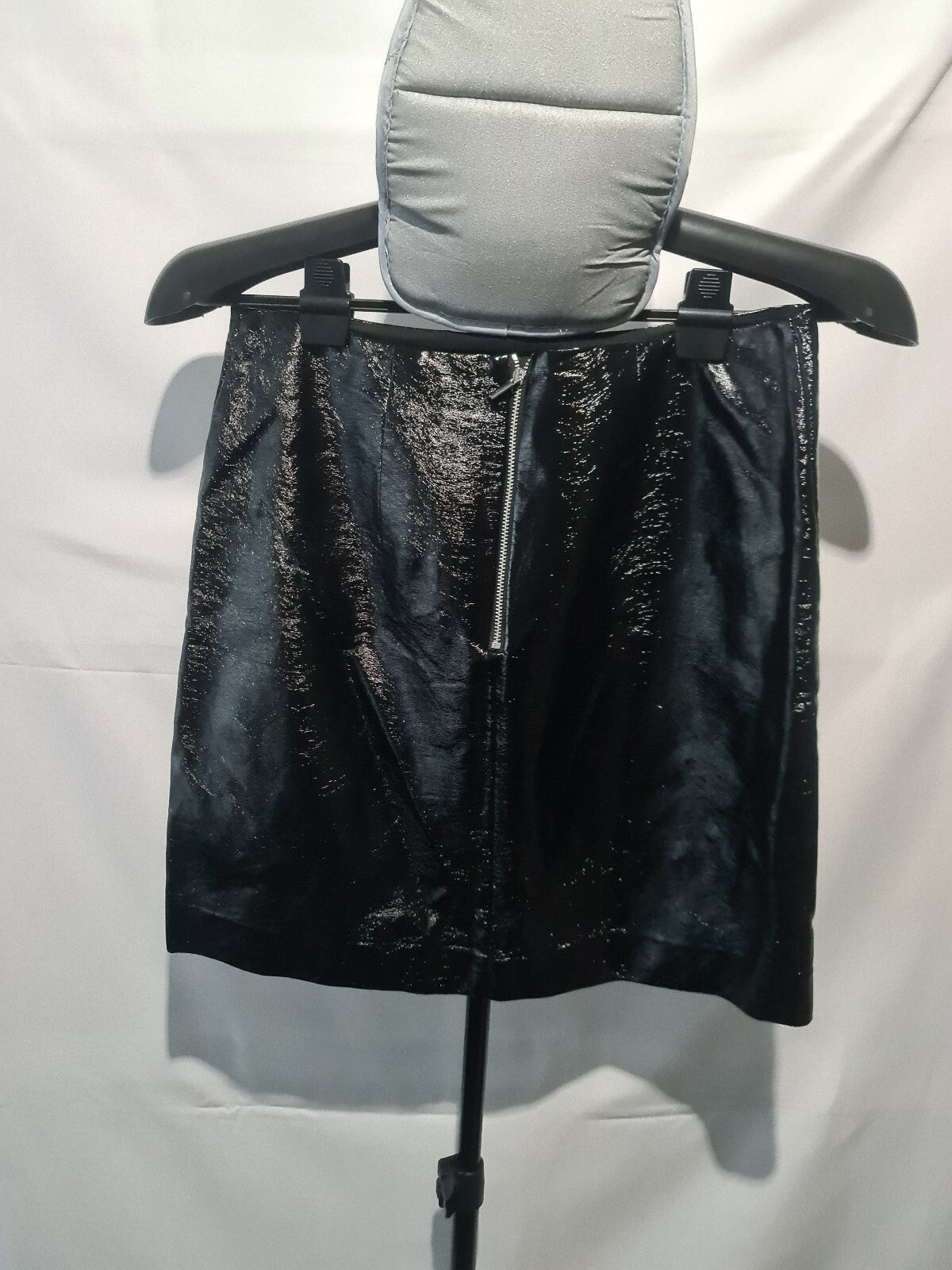 Black patent mini skirt