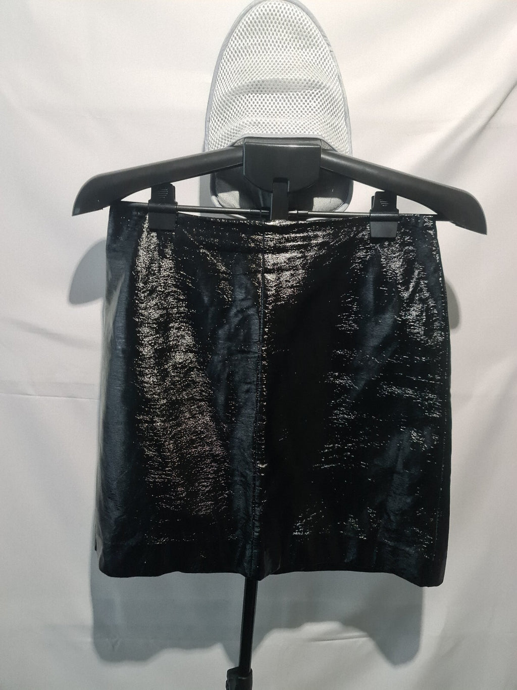 Black patent mini skirt