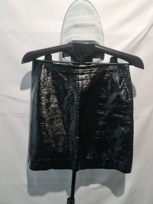 Black patent mini skirt