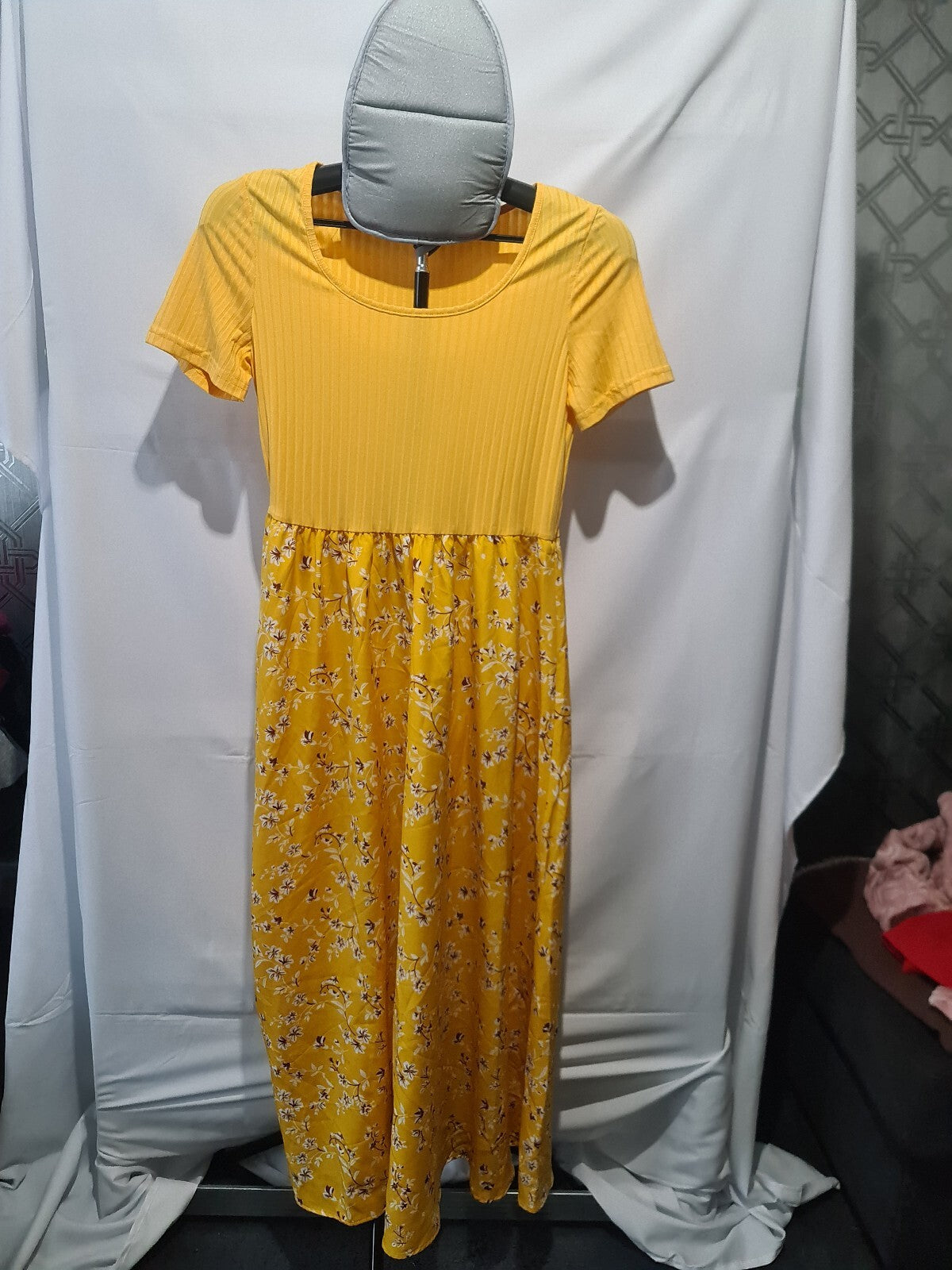 Yellow floral midi dress