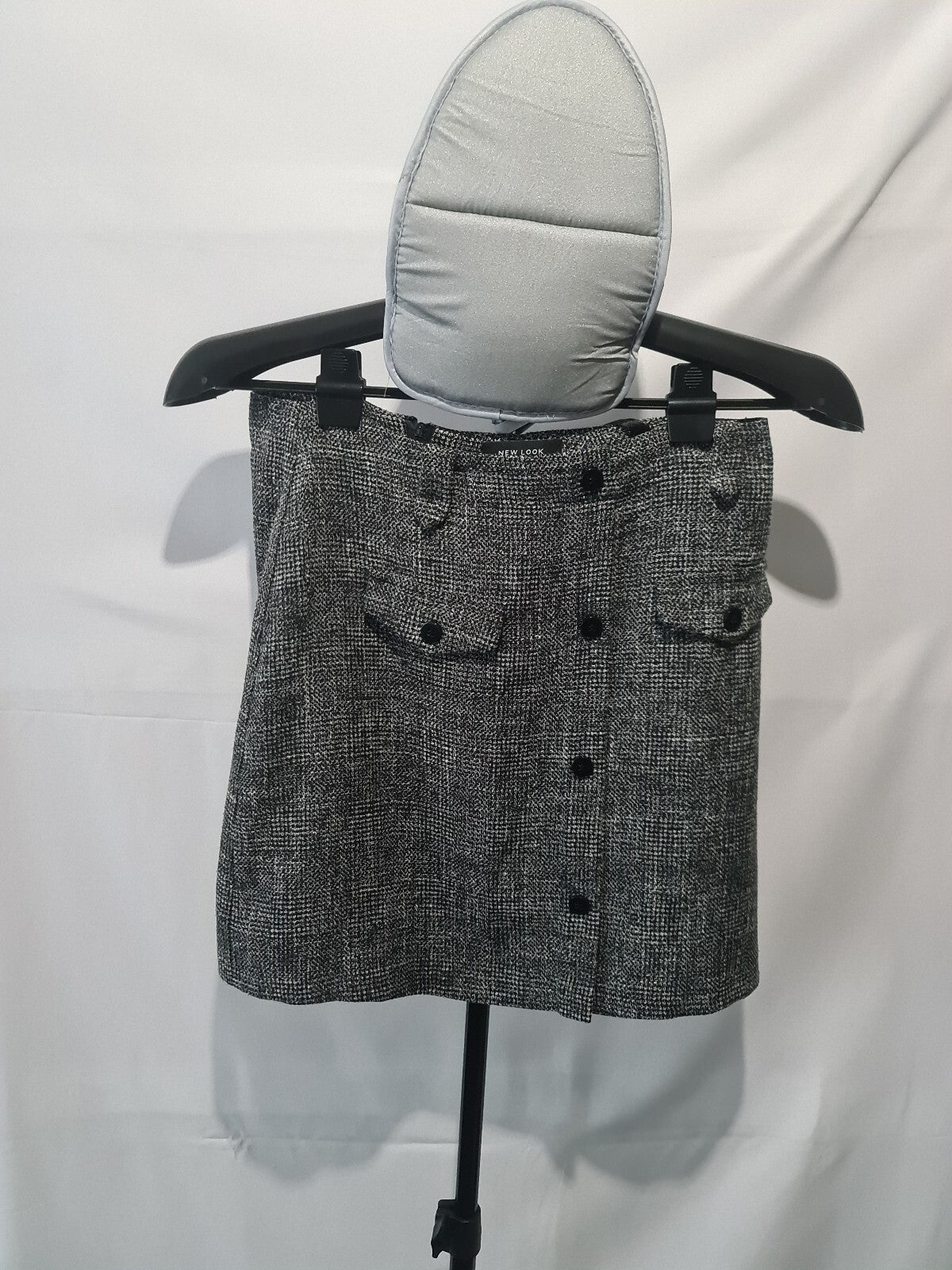 New Look grey tweed button mini skirt