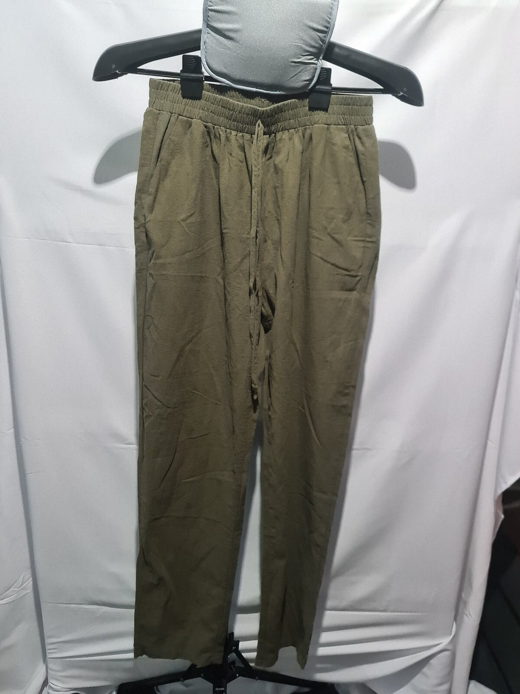 Khaki elastic waist trousers
