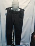 Black track pants with pink side stripes