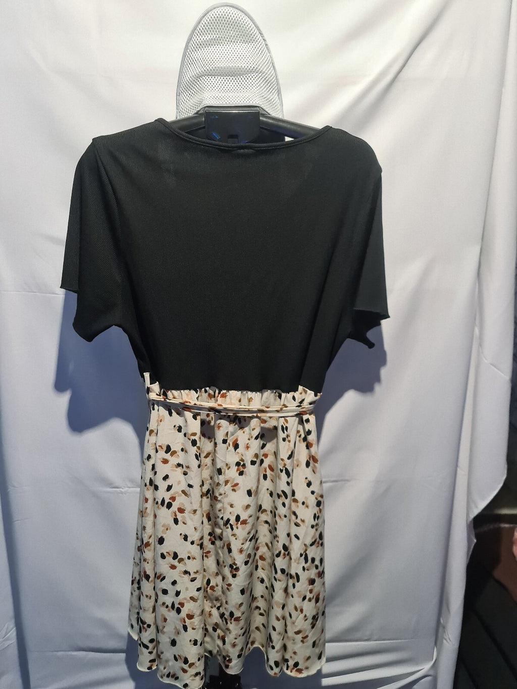 Black and cream floral short sleeve dress