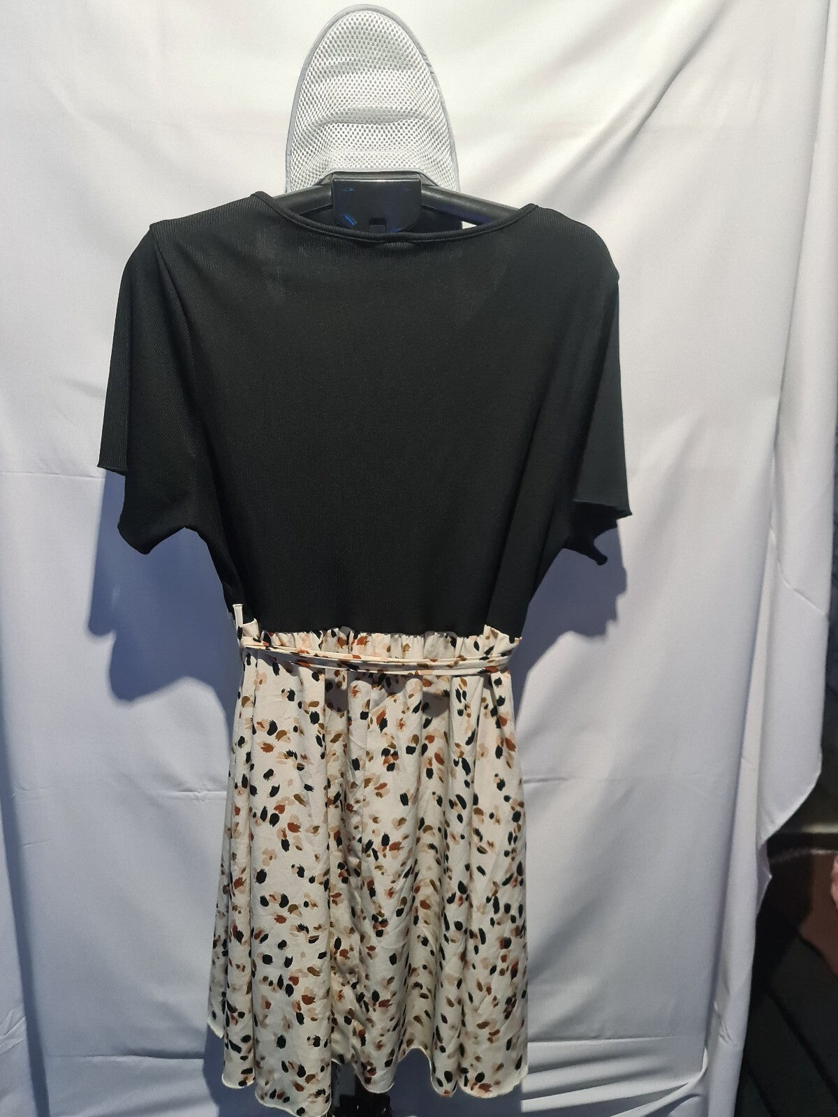 Black and cream floral short sleeve dress