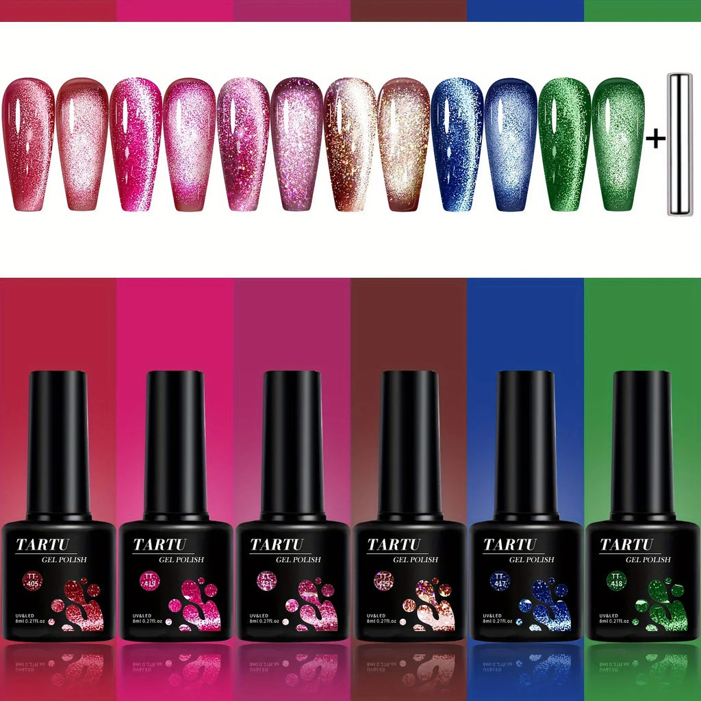 TARTU Cat Eye Gel Nail Polish Set 6 Colors 8ml