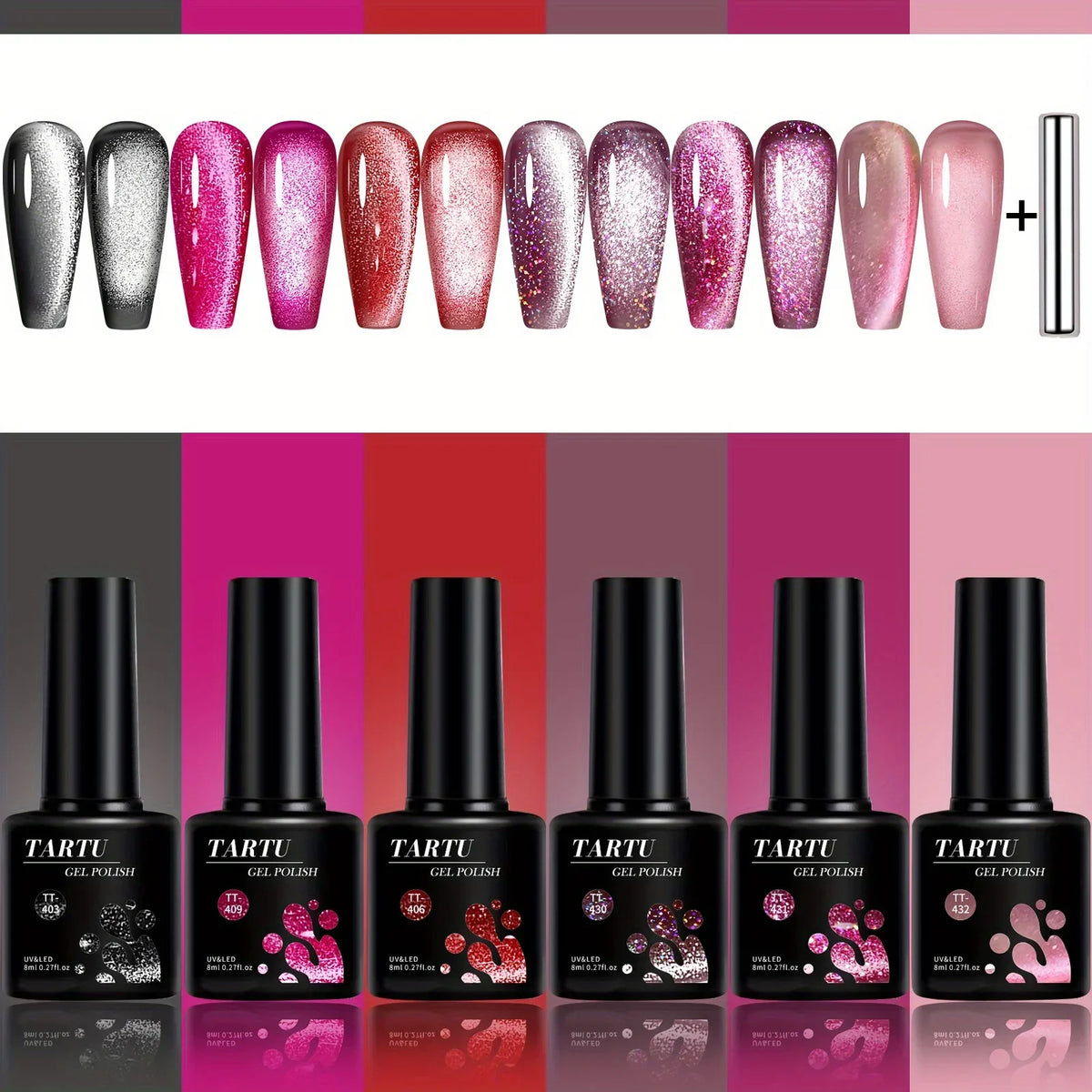 TARTU Cat Eye Gel Nail Polish Set 6 Colors 8ml